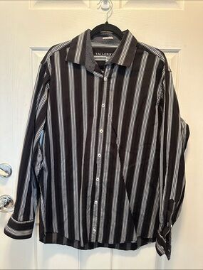 Tailorbyrd Black and White Vertical Stripe Dress Shirt